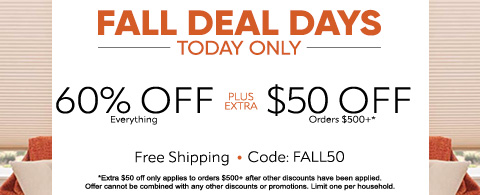 60% off everything plus $50 off purchase of $500
